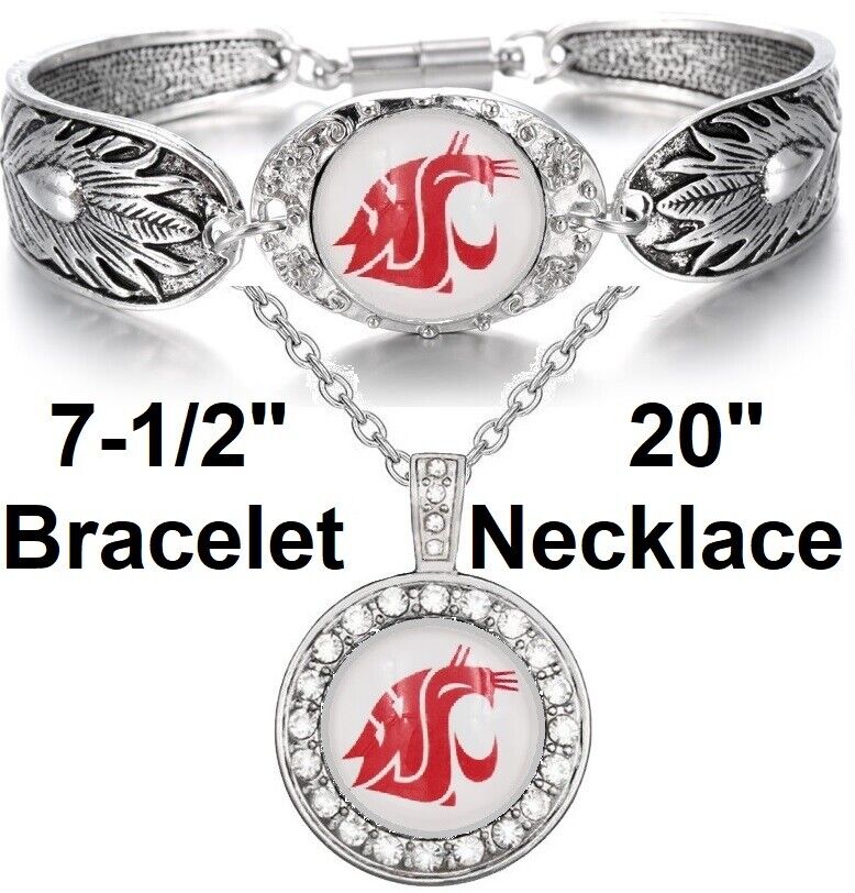 Washington State Cougars Sterling Silver Necklace And Bracelet Gift Set D3D18