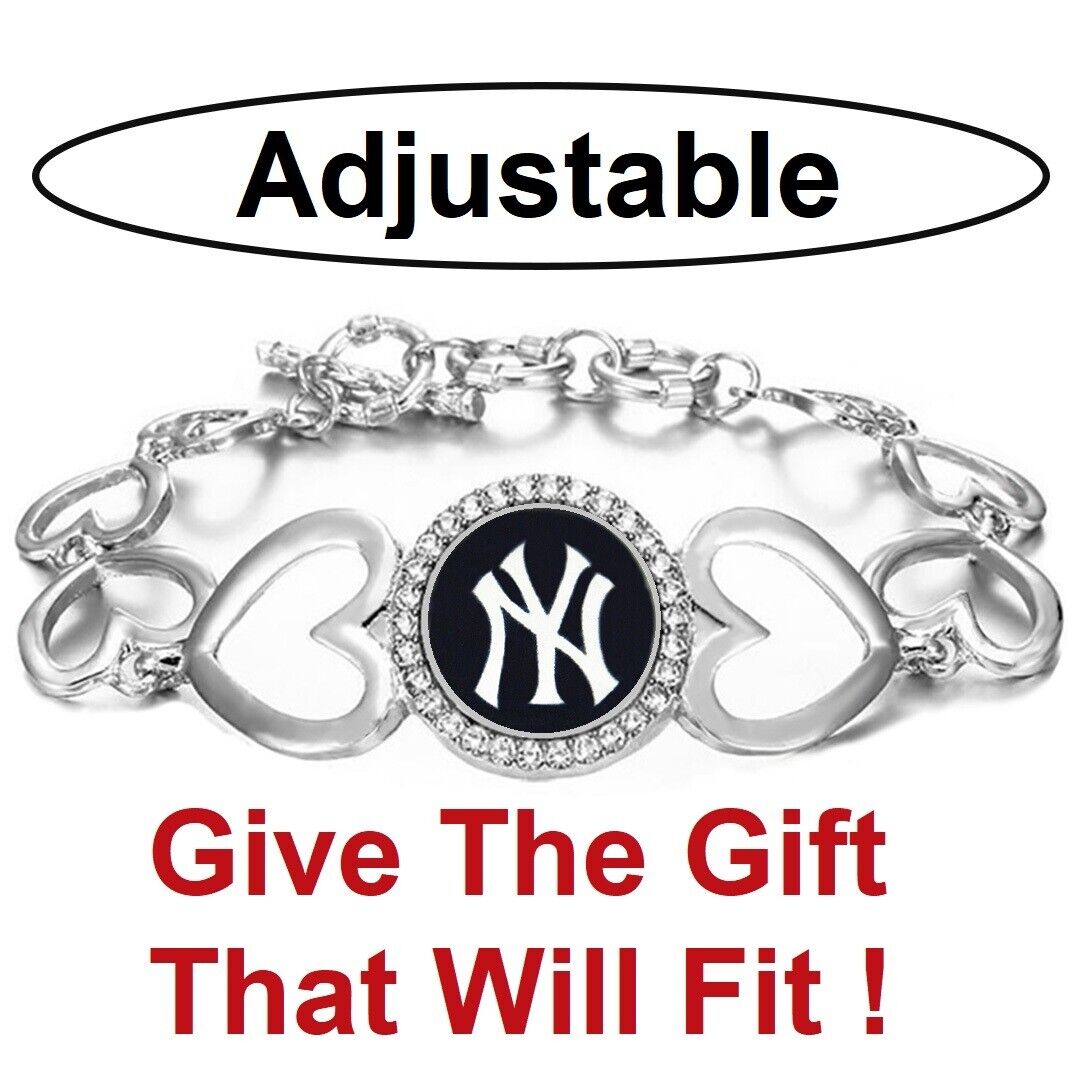 Ny New York Yankees Women'S Silver Adjustable Heart Bracelet W Gift Pkg D27-Ny