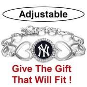 Ny New York Yankees Women'S Silver Adjustable Heart Bracelet W Gift Pkg D27-Ny