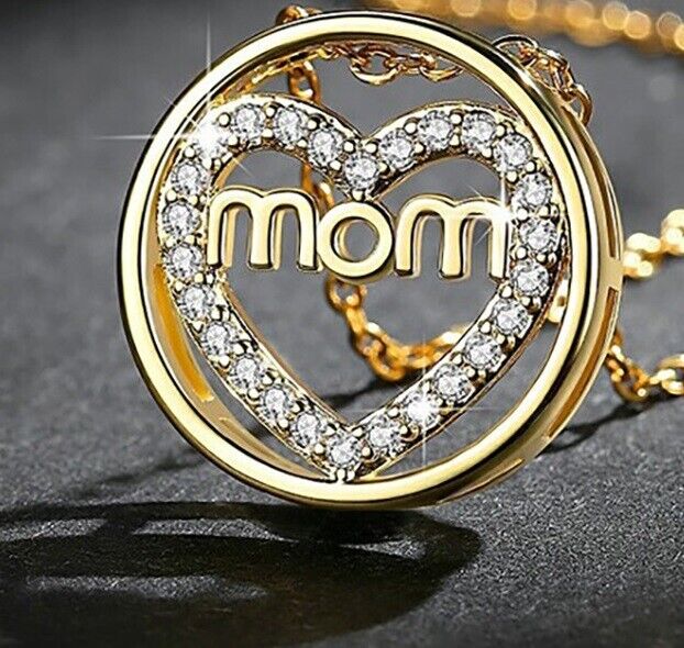 18K Gold Women's Necklace With Mother's Mom Heart Love Pendant w Gift Pkg D861