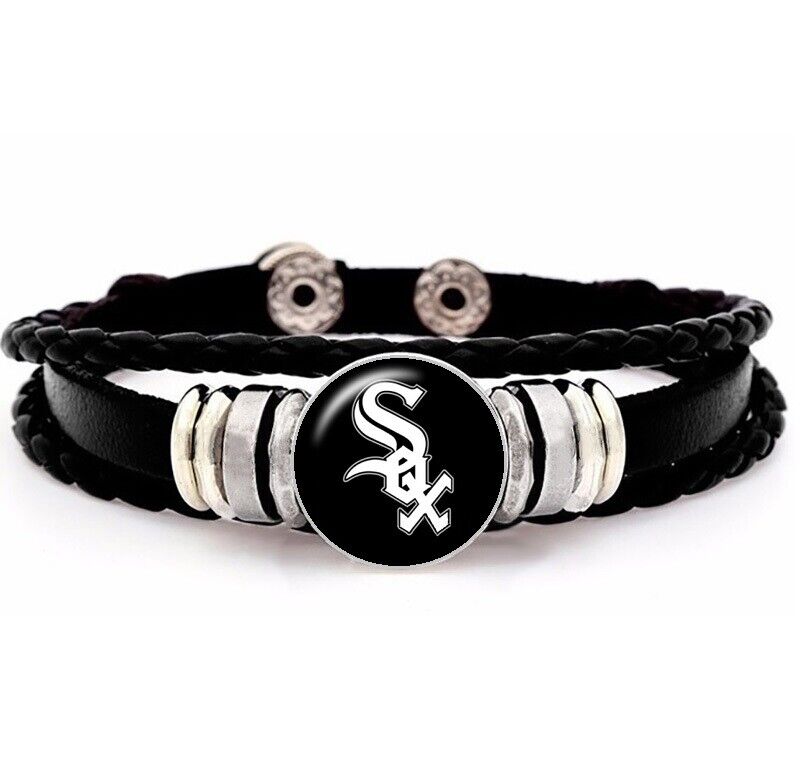 Chicago White Sox Mens Womens Black Leather Bracelet W Gift Pkg D14