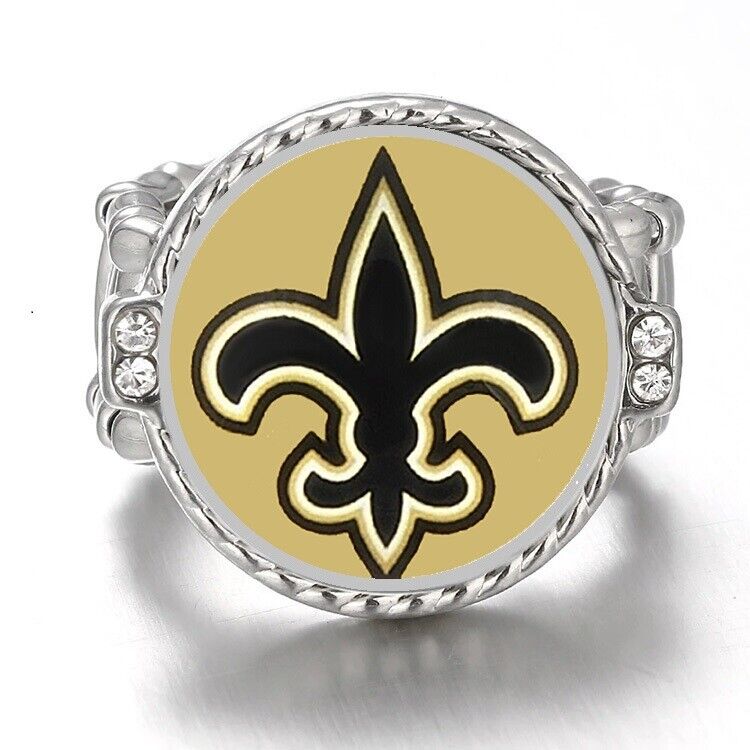 New Orleans Saints Silver Women'S Crystal Accent Football Ring W Gift Pkg D12