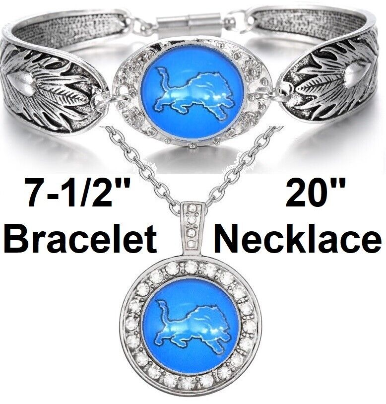Detroit Lions Gift Womens 925 Sterling Silver Necklace Bracelet Set D3D18