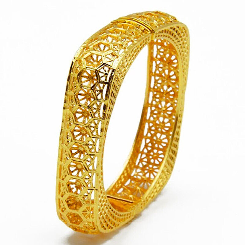 24k Yellow Gold Womens 2-3/8" Dia. 7-1/2" Square Wedding Bracelet Bangle D978