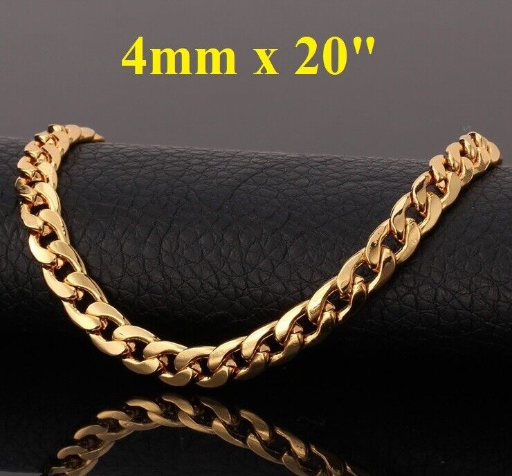 18k Gold Womens 4mm Wide Curb Link Chain 20" Necklace w GiftPkg