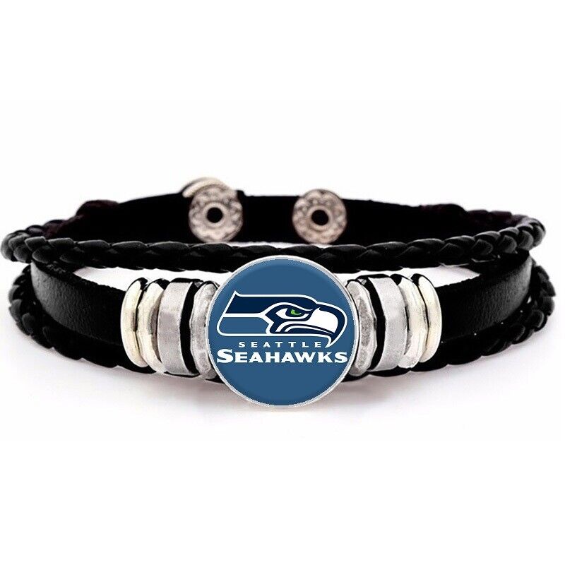 Seattle Seahawks Mens Womens Black Leather Bracelet Football W Giftpg D14