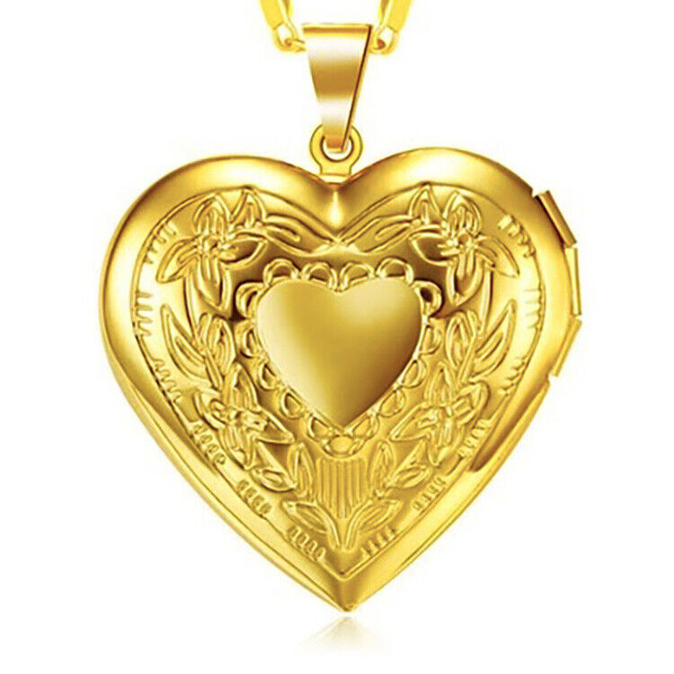 18k Yellow Gold Womens Heart Pendant With 24" Link Chain Necklace w Gift Pk D869