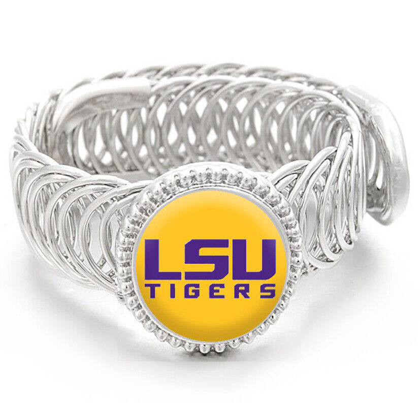 Lsu Tigers Yellow Purple Mens Silver Adjustable Chain Bracelet Jewelry Gift D11