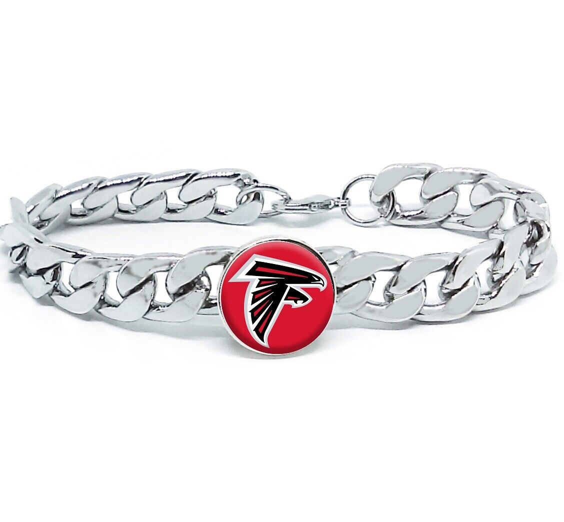 Atlanta Falcons Silver Wide Womens Mens Curb Link Chain Bracelet Gift Pkg D4