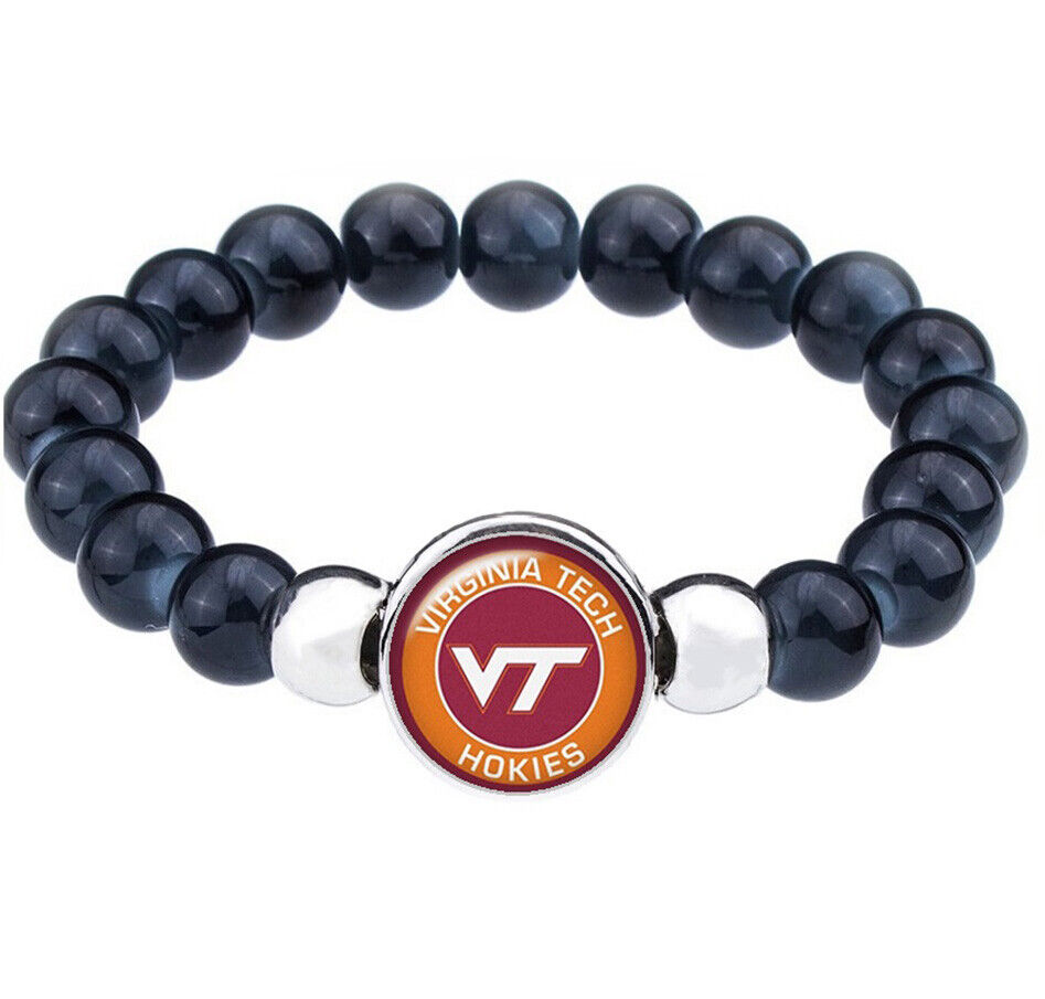 Vt Virginia Tech Hokies Womens Mens Black Bead Chain Bracelet Gift D1