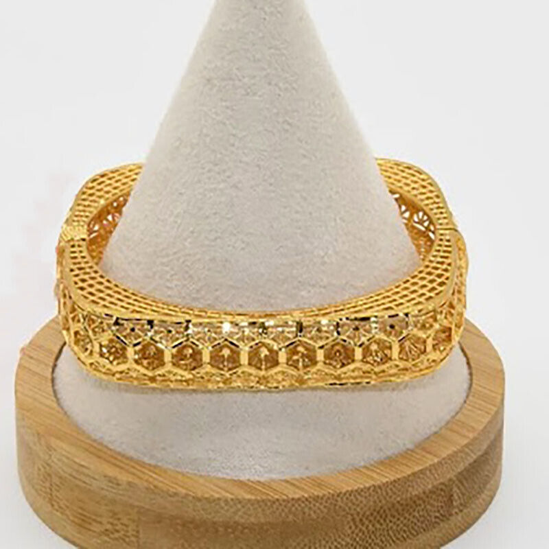 24k Yellow Gold Womens 2-3/8" Dia. 7-1/2" Square Wedding Bracelet Bangle D978