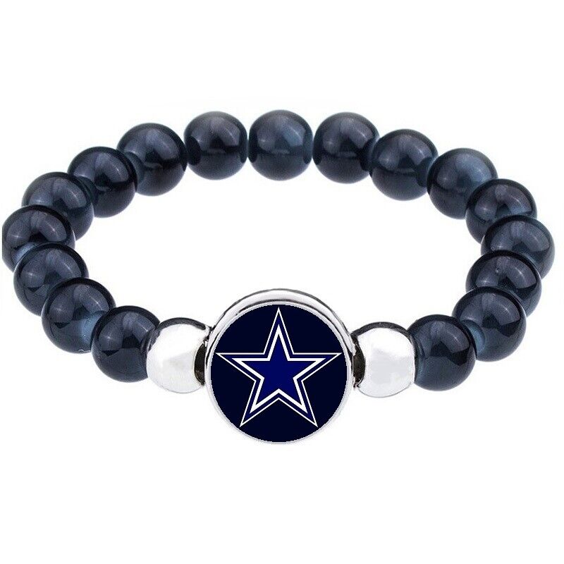 Dallas Cowboys Women'S Men'S Black Beaded Chain Bracelet W Gift Pkg D1