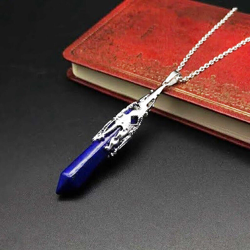 925 Sterling Silver Chain Necklace Natural Lapis Lazuli Gemstone Pendant D878