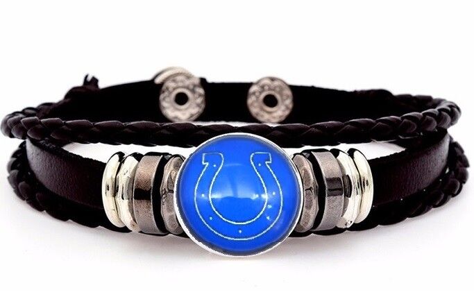 Indianapolis Colts Mens Womens Black Leather Bracelet Football + Giftpg D14-1
