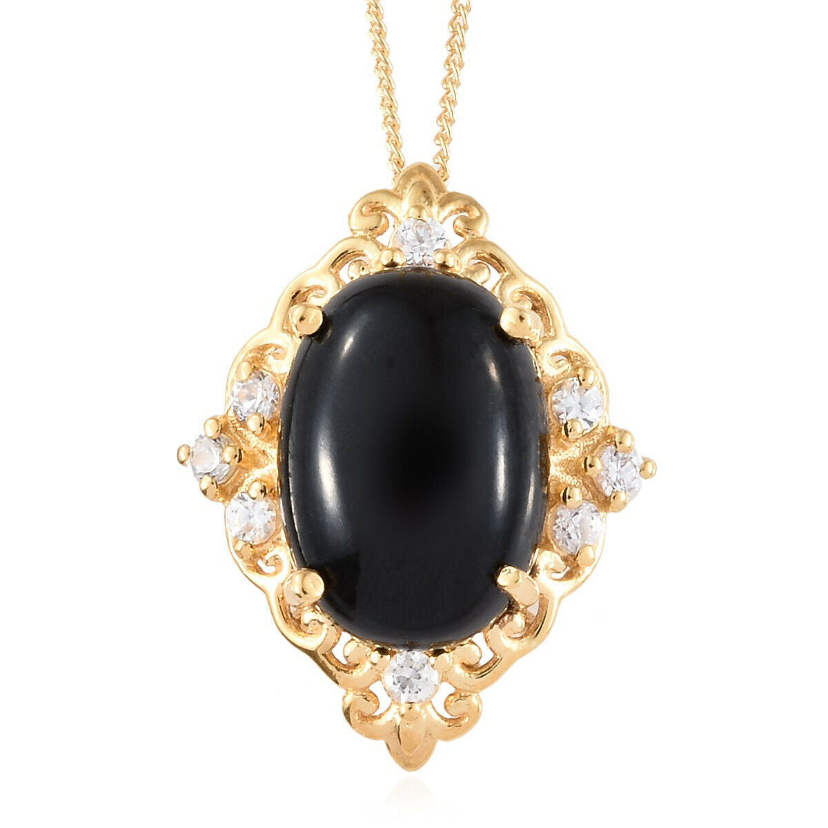 Womens Black Jade Vermeil 18K Gold Over 925 Sterling Silver Pendant Necklace