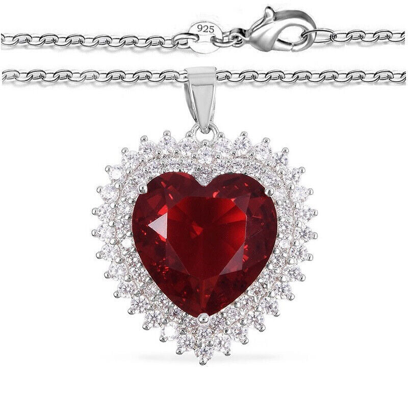 925 Sterling Silver Women's Valentine's Love Heart Pendant Chain Necklace S832B