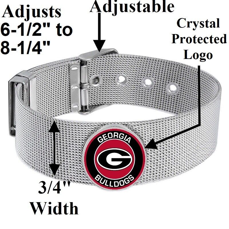 Georgia Bulldogs Mens Womens Silver Adjustable Bracelet w Gift Pkg D6