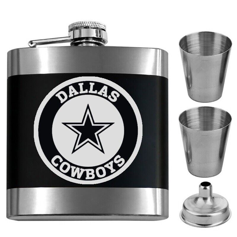 Laser Engraved Dallas Cowboys 4 Pc. Gift Set Stainless Steel Gift Flask Bottle