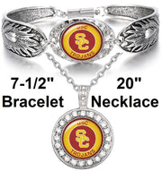 Usc Trojans 925 Sterling Silver Necklace And Bracelet Set State D3D18
