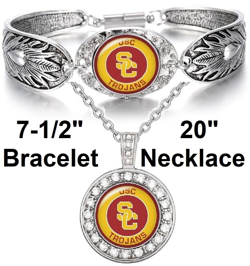 Usc Trojans 925 Sterling Silver Necklace And Bracelet Set State D3D18