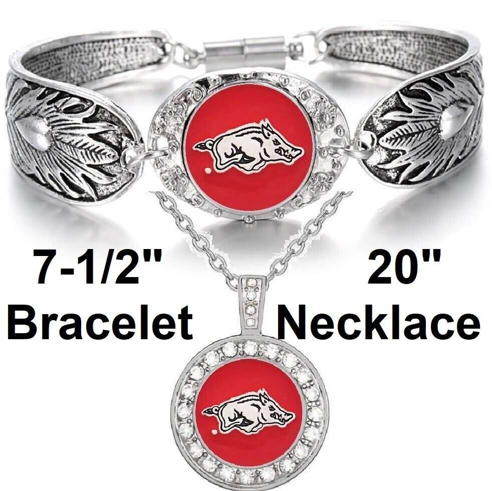 Arkansas Razorbacks Womens 925 Sterling Silver Necklace Bracelet Gift Set D3D18
