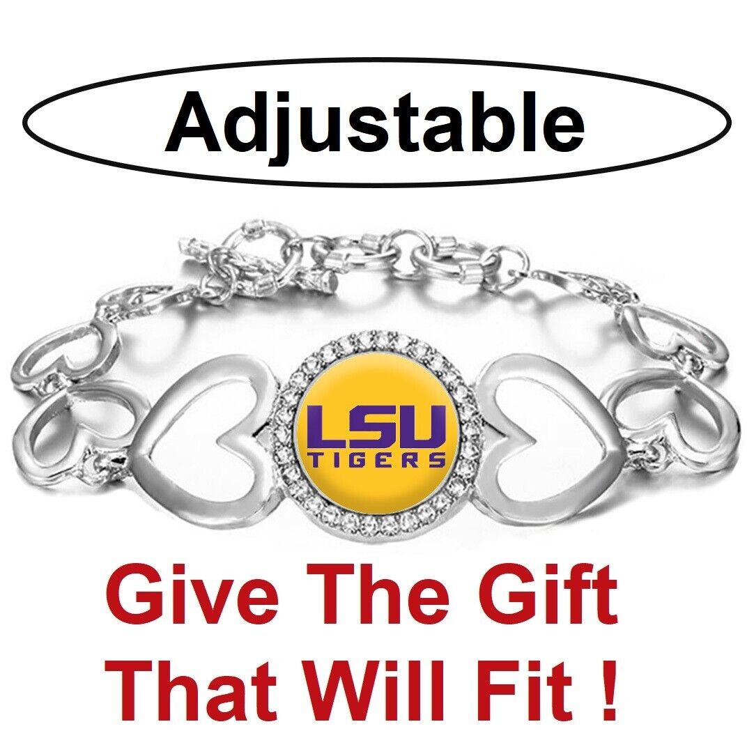 Special Lsu Tigers Womens Silver Heart Link Bracelet W Gift Pkg D27