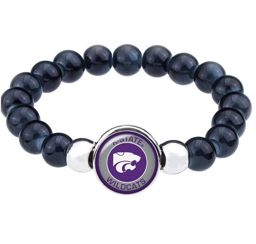 Kansas State University Wildcats Womens Mens Black Bead Chain Bracelet Gift D1