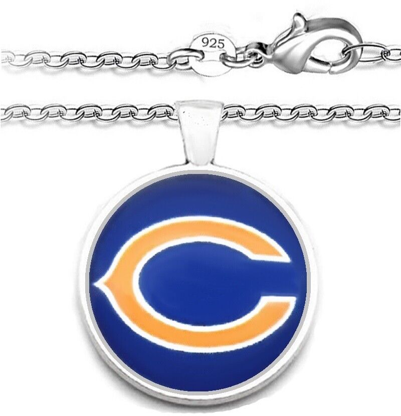 Chicago Bears Mens Womens 925 Silver Rolo Link Chain Necklace With Pendant A1