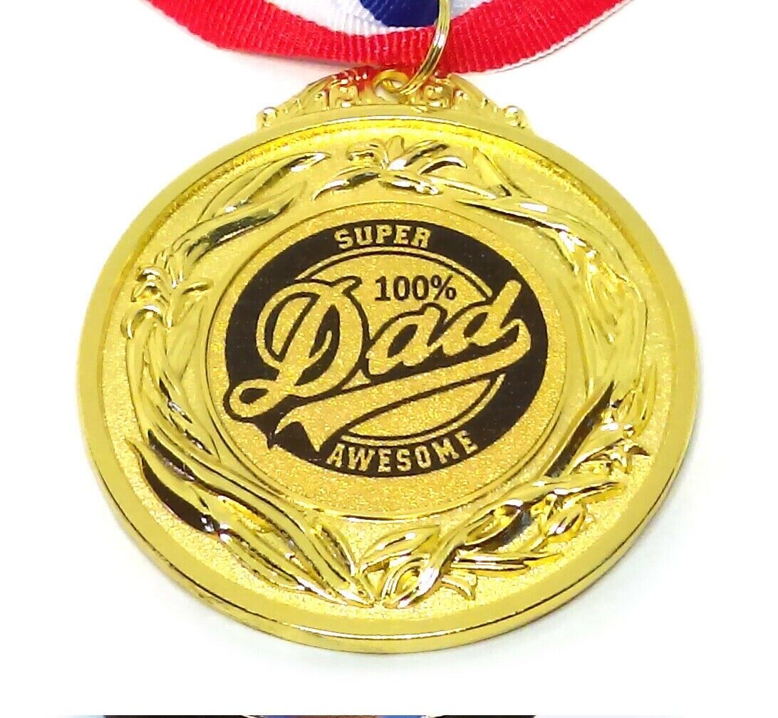 Fathers Day Gift 18k Gold 100% Super Awesome Dad Metal Award And Necklace