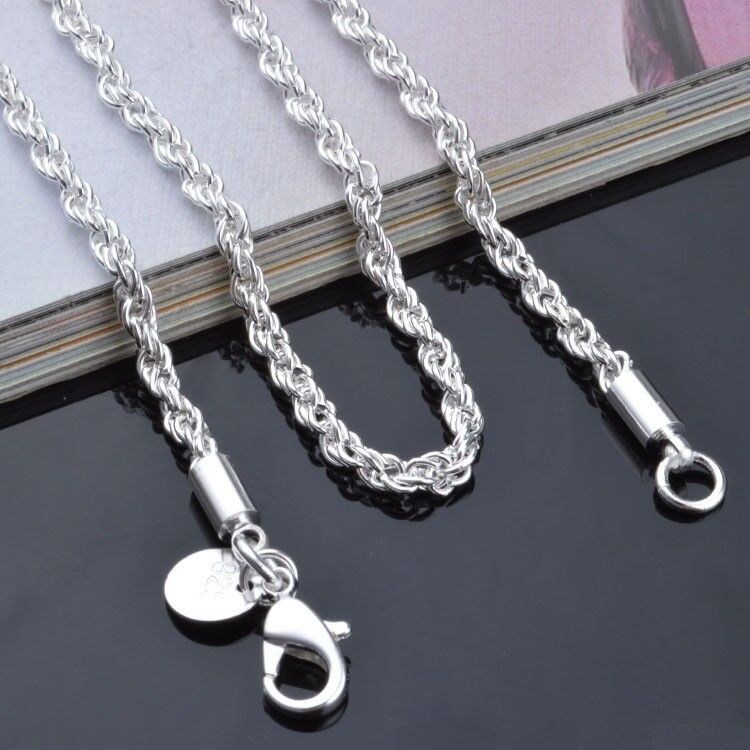 925 Sterling Silver Women's Rope Wide 4mm 22" Necklace w Gift Pkg D184
