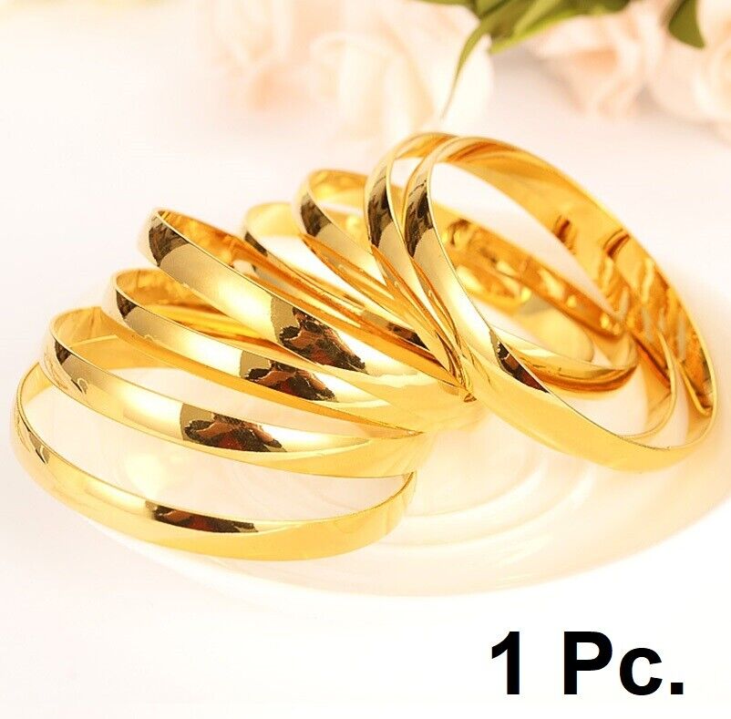 1Pc 18k Yellow Gold Smooth Womens Bracelet 8-1/2" Slip On For 7-1/2" w Gift D742