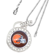 Cleveland Browns Sterling Silver Womens Link Chain Necklace Crystal Pendant D17B