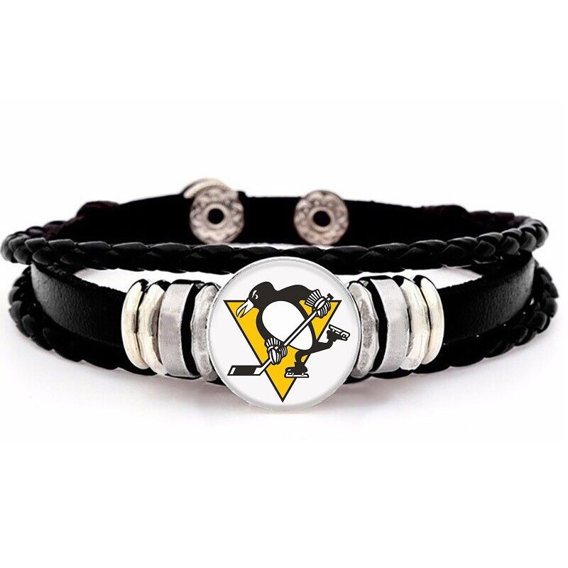 Pittsburgh Penguins Unisex Black Leather Bracelet Gift D14