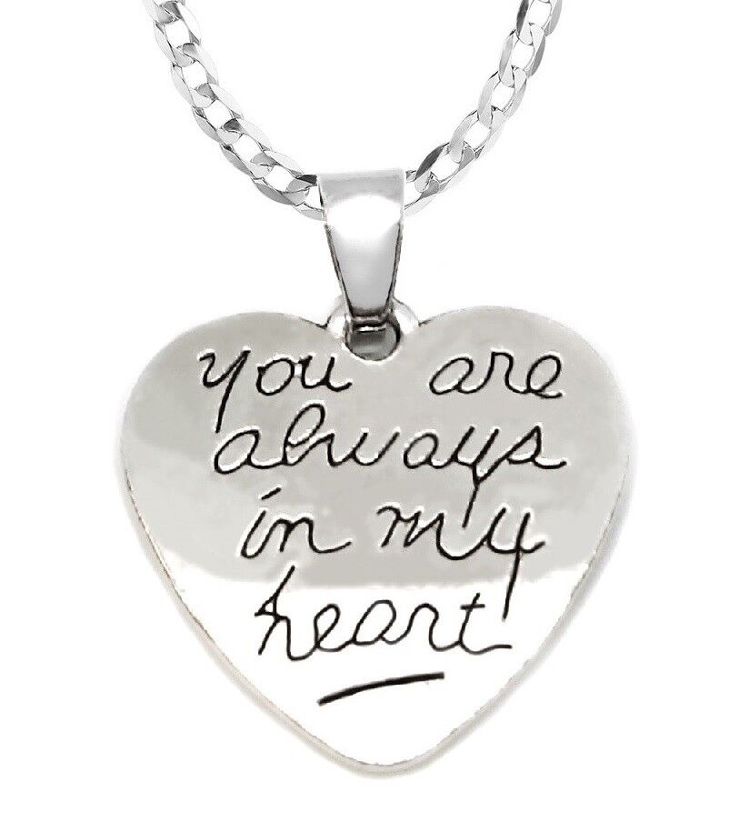 Valentines 925 Sterling Silver Womens Men Always In My Heart Chain Link Necklace