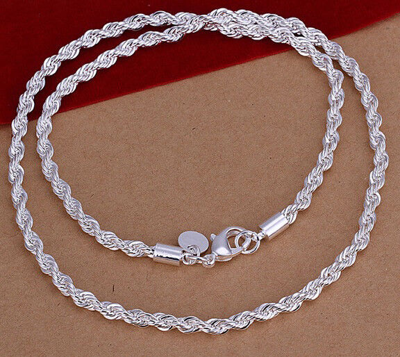 925 Sterling Silver Women's Rope Chain 20" Link Necklace w Gift Pkg D184