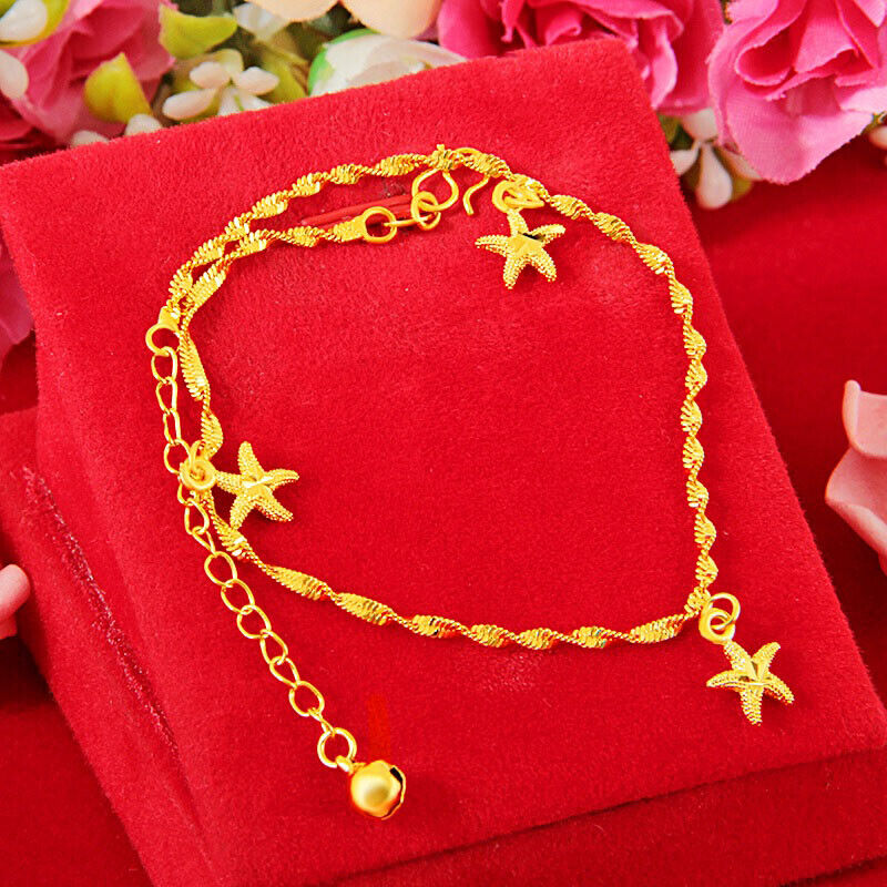 24k Yellow Gold Adjustable To 10" Anklet Ankle Bracelet Girls Womens D797