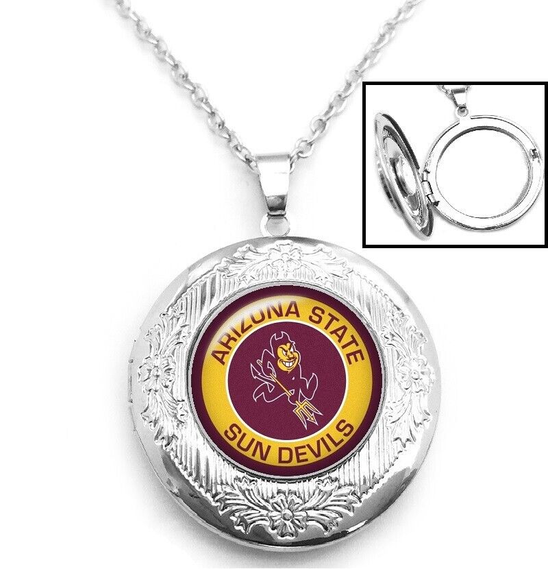 Arizona State Sun Devils Womens Sterling Silver Link Chain Necklace, Locket D16