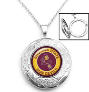 Arizona State Sun Devils Womens Sterling Silver Link Chain Necklace, Locket D16