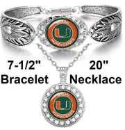 Miami Hurricanes 925 Sterling Silver Necklace And Bracelet Set State D3D18