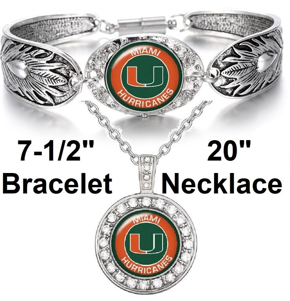 Miami Hurricanes 925 Sterling Silver Necklace And Bracelet Set State D3D18