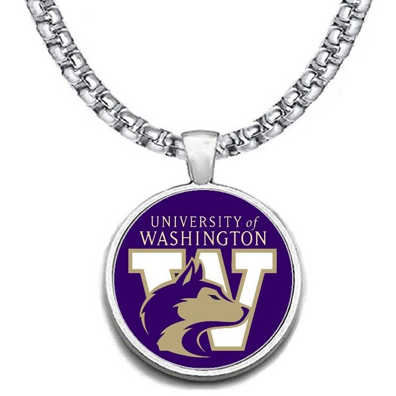 Large Washington Huskies 24" Chain Stainless Pendant Necklace Free Ship' D30