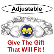 Michigan Wolverines Womens Silver Heart Link Adjust. Bracelet W Giftpkg D27