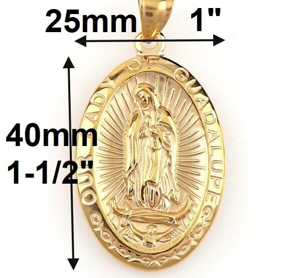 18k Yellow Gold Our Lady of Guadalupe Men's Women's 24" Link Chain Necklace D720