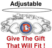 Special Denver Broncos Womens Silver Heart Link Adjust. Bracelet W Gift Pkg D27