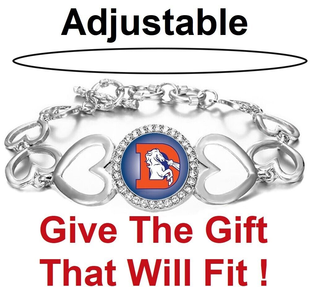 Special Denver Broncos Womens Silver Heart Link Adjust. Bracelet W Gift Pkg D27