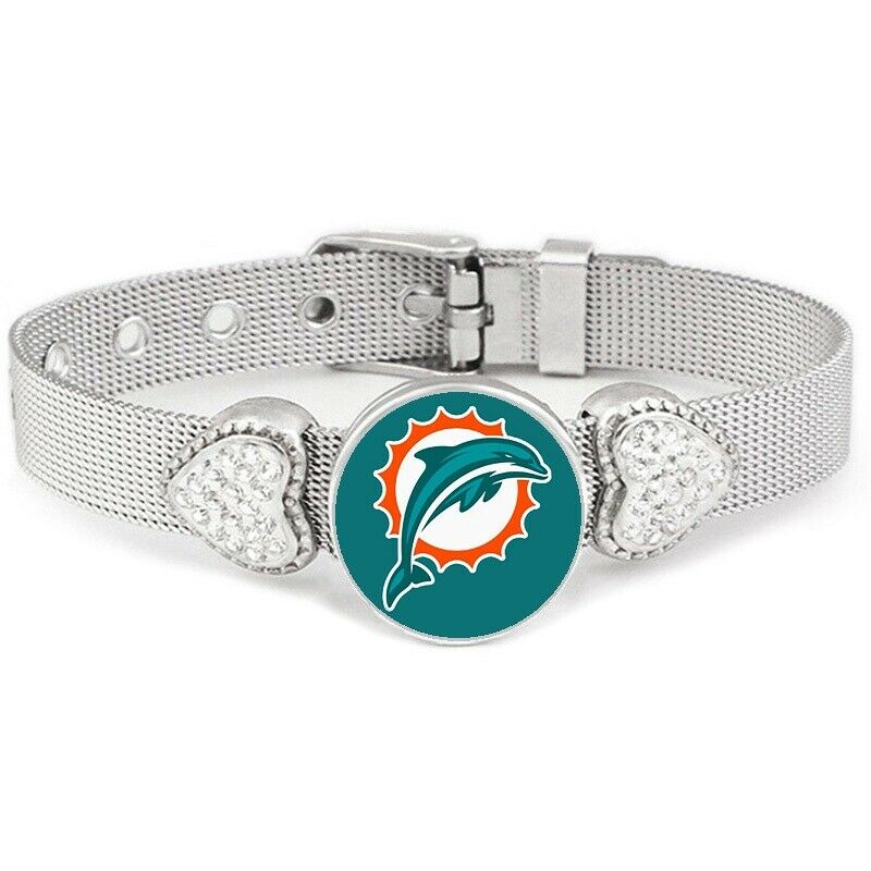 Miami Dolphins Womens Heart Adjustable Silver Bracelet Jewelry Gift D26