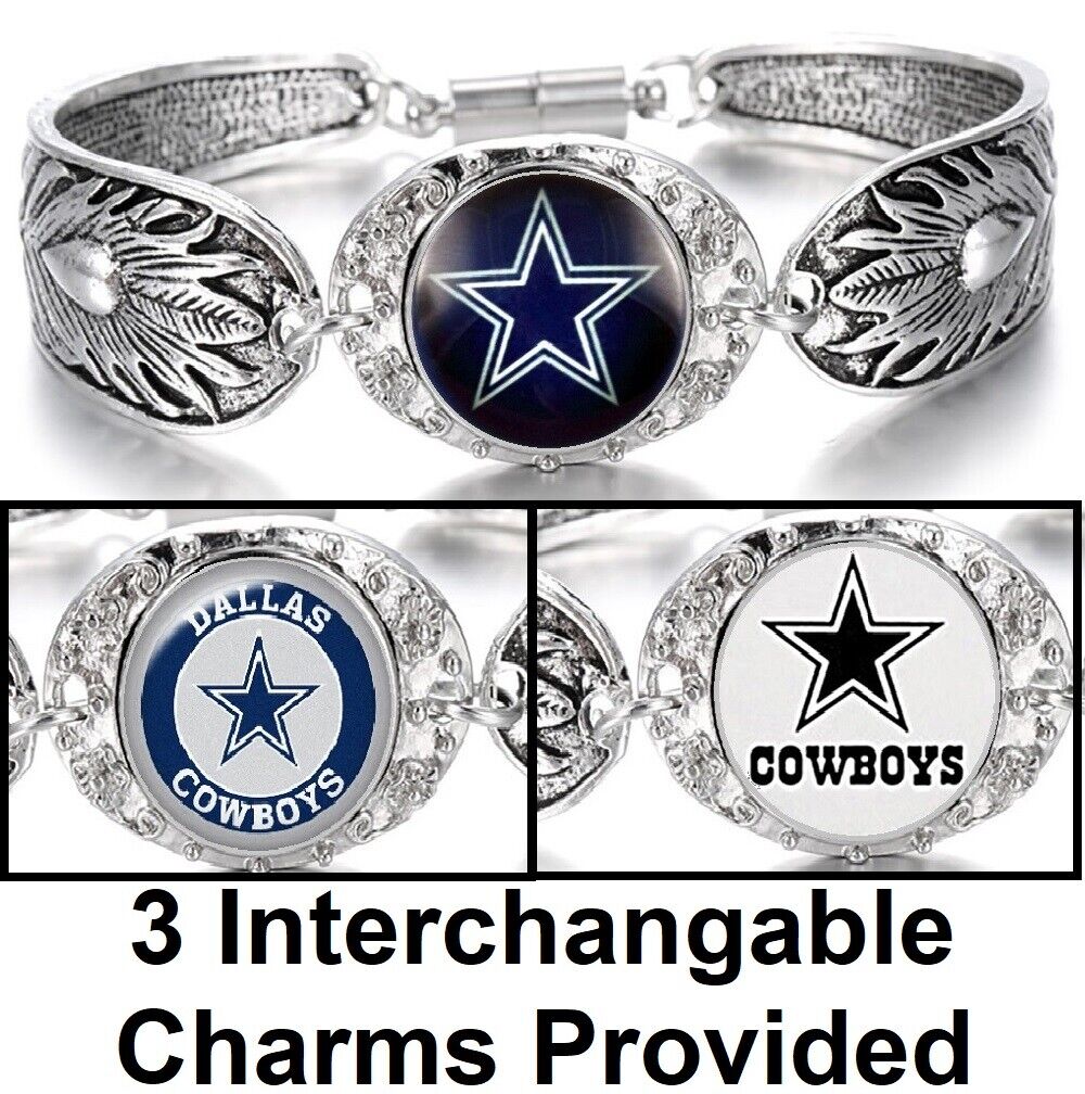 3 In 1 Gift Set Dallas Cowboys Women'S Sterling Silver Bracelet W Gift Pkg Dm