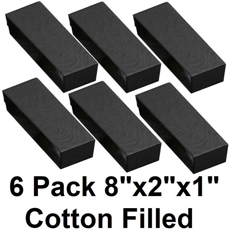 6 Pc 8" x 2" x 1" Black Swirl Cotton Filled Jewelry Necklace Bracelet Gift Boxes