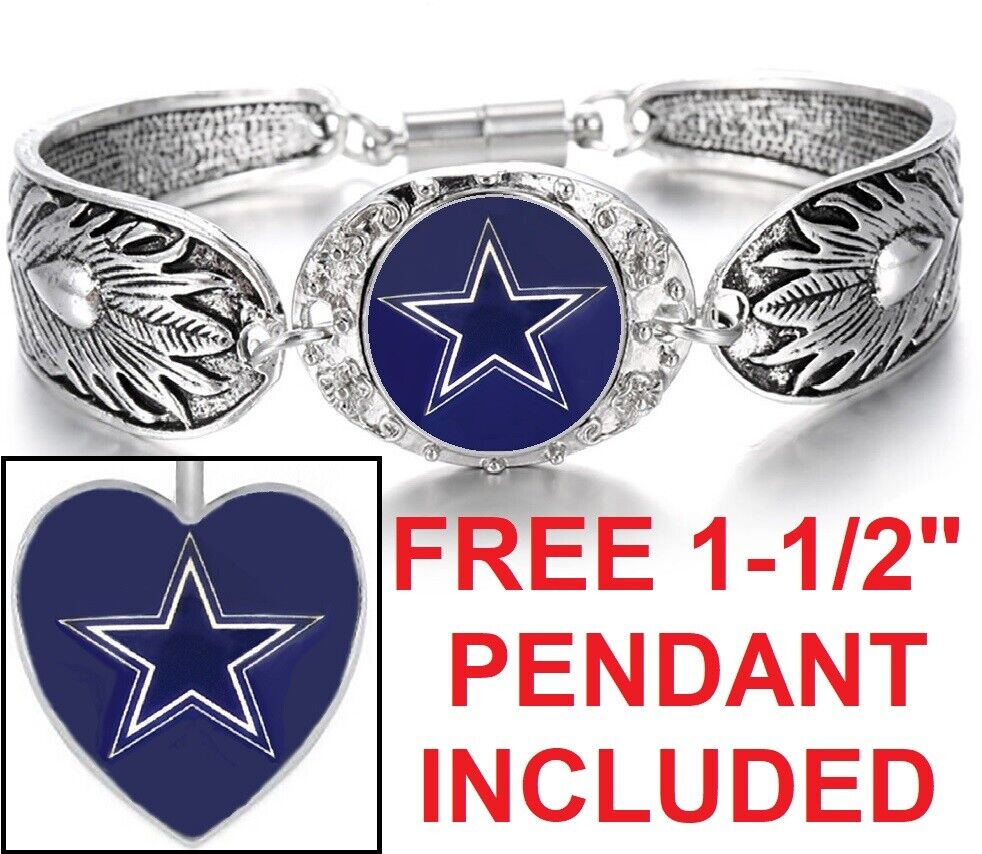 Free Pendant Gift With Dallas Cowboys Women'S Sterling Silver Bracelet D3F