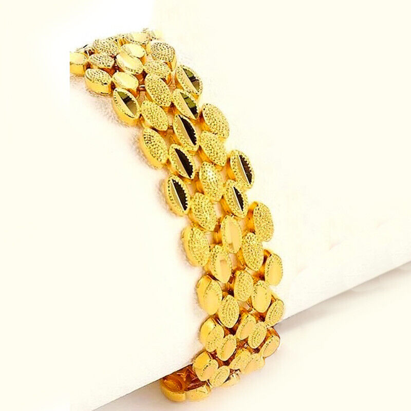 24k Yellow Gold Womens 7.5" Bracelet Wide Linked Chain Wide w Gift Pkg D804